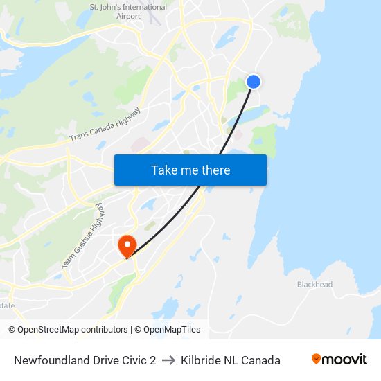 Newfoundland Drive Civic 2 to Kilbride NL Canada map