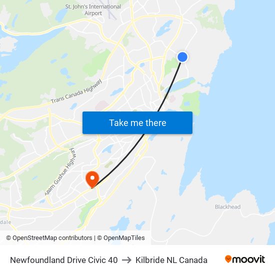 Newfoundland Drive Civic 40 to Kilbride NL Canada map