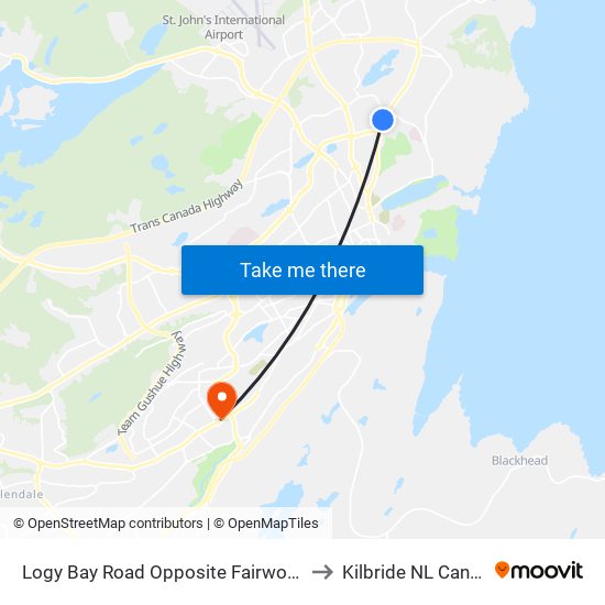 Logy Bay Road Opposite Fairwood St to Kilbride NL Canada map