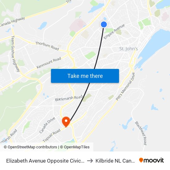 Elizabeth Avenue Opposite Civic 225 to Kilbride NL Canada map