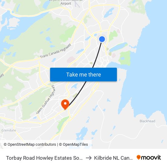 Torbay Road Howley Estates Sobeys to Kilbride NL Canada map