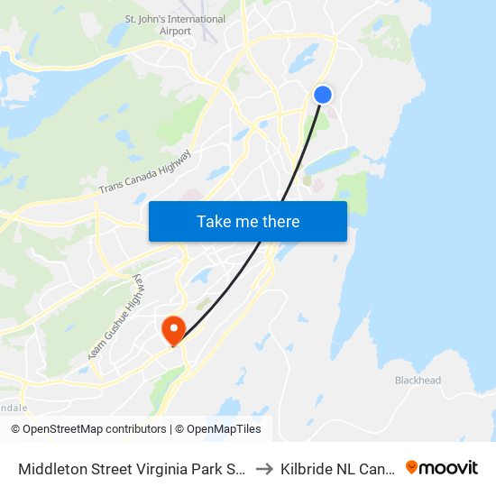 Middleton Street Virginia Park School to Kilbride NL Canada map