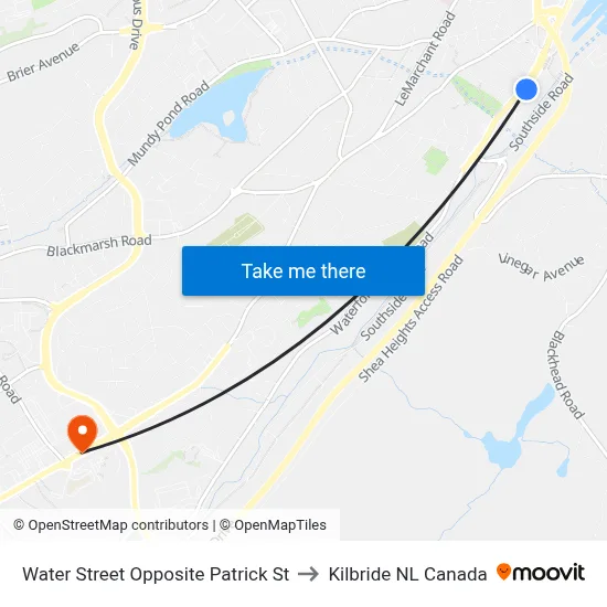 Water Street Opposite Patrick St to Kilbride NL Canada map