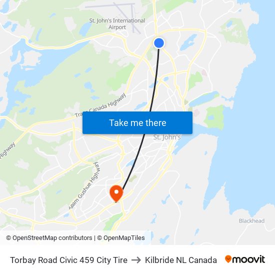 Torbay Road Civic 459 City Tire to Kilbride NL Canada map