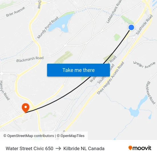 Water Street Civic 650 to Kilbride NL Canada map