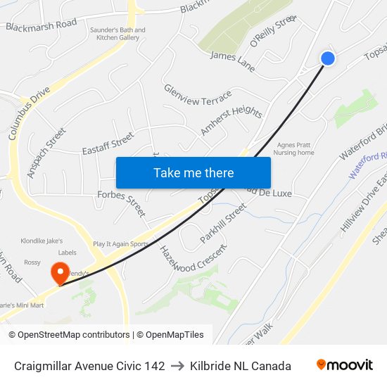 Craigmillar Avenue Civic 142 to Kilbride NL Canada map