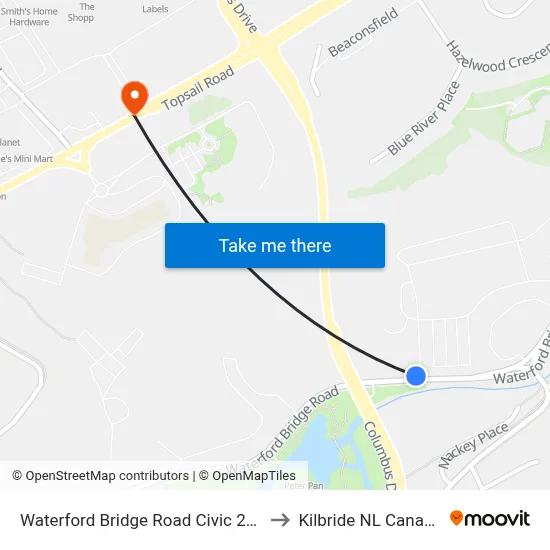 Waterford Bridge Road Civic 280 to Kilbride NL Canada map