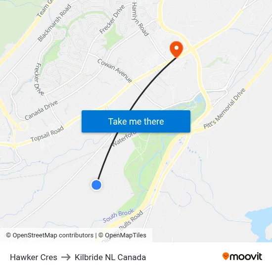 Hawker Cres to Kilbride NL Canada map