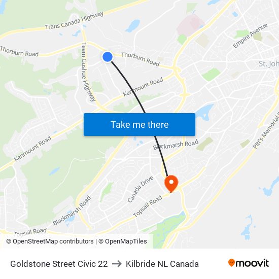 Goldstone Street Civic 22 to Kilbride NL Canada map