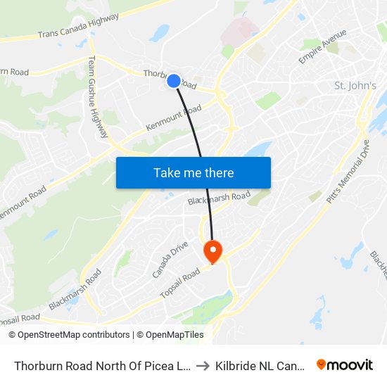 Thorburn Road North Of Picea Lane to Kilbride NL Canada map