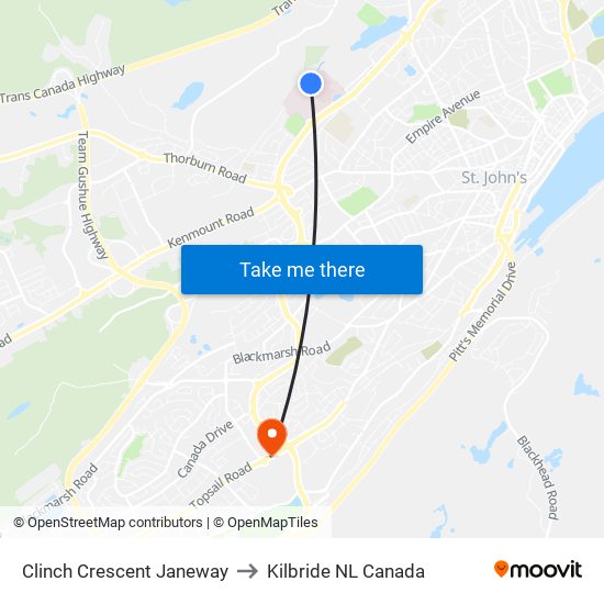 Clinch Crescent Janeway to Kilbride NL Canada map