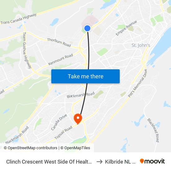 Clinch Crescent West Side Of Health Science Centre to Kilbride NL Canada map