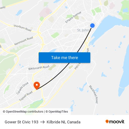 Gower St Civic 193 to Kilbride NL Canada map