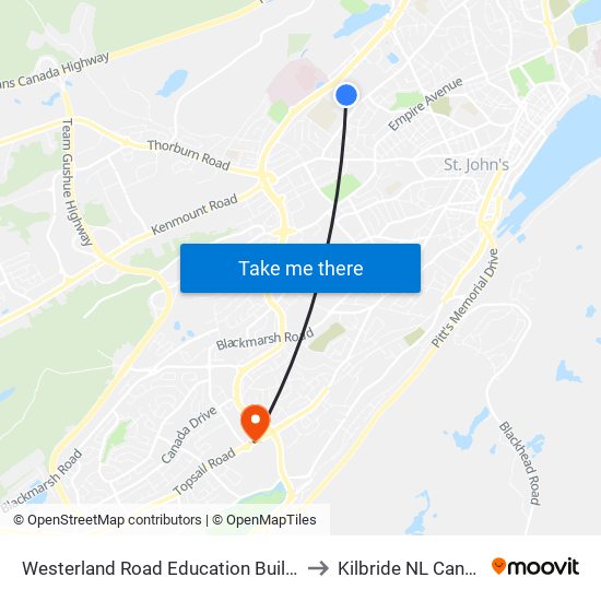 Westerland Road Education Building to Kilbride NL Canada map