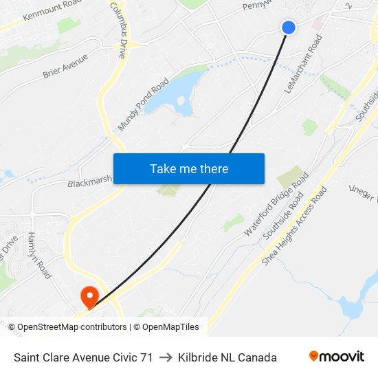 Saint Clare Avenue Civic 71 to Kilbride NL Canada map