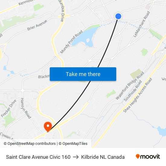 Saint Clare Avenue Civic 160 to Kilbride NL Canada map