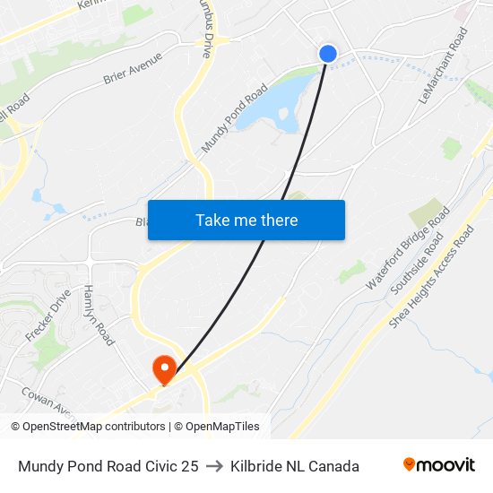 Mundy Pond Road Civic 25 to Kilbride NL Canada map