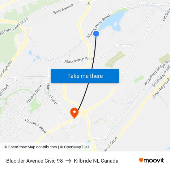 Blackler Avenue Civic 98 to Kilbride NL Canada map