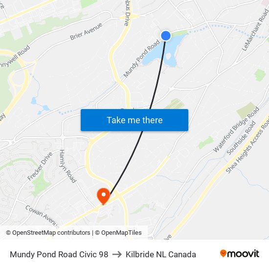 Mundy Pond Road Civic 98 to Kilbride NL Canada map