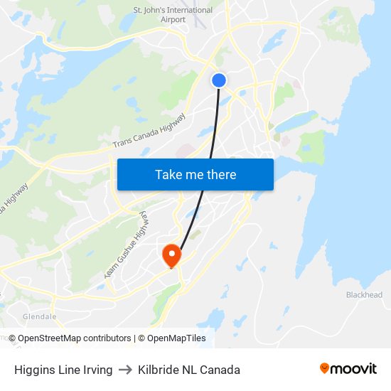 Higgins Line Irving to Kilbride NL Canada map