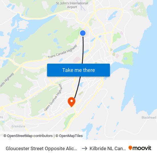 Gloucester Street Opposite Alice Drive to Kilbride NL Canada map