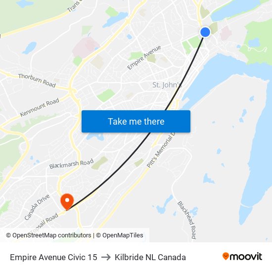 Empire Avenue Civic 15 to Kilbride NL Canada map