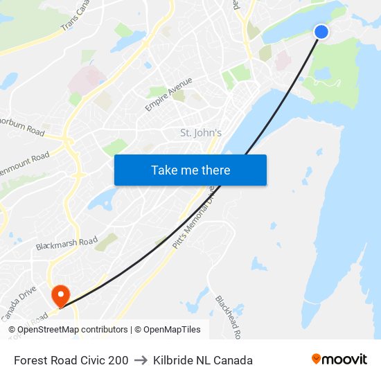 Forest Road Civic 200 to Kilbride NL Canada map