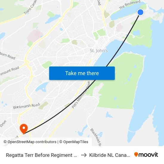 Regatta Terr Before Regiment Rd to Kilbride NL Canada map