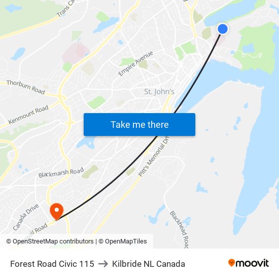 Forest Road Civic 115 to Kilbride NL Canada map