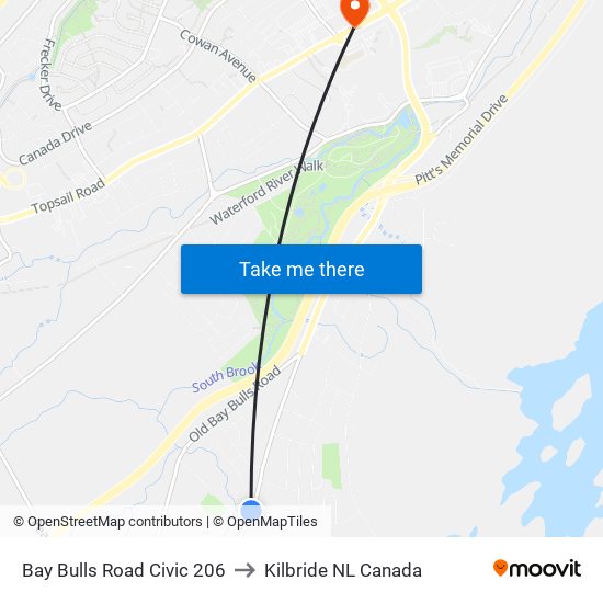 Bay Bulls Road Civic 206 to Kilbride NL Canada map