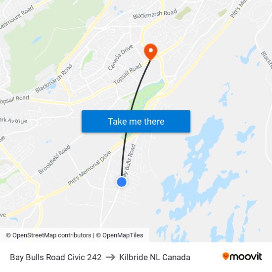 Bay Bulls Road Civic 242 to Kilbride NL Canada map