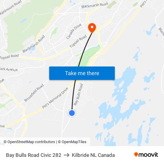 Bay Bulls Road Civic 282 to Kilbride NL Canada map