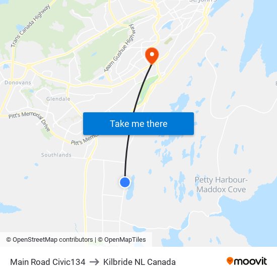 Main Road Civic134 to Kilbride NL Canada map