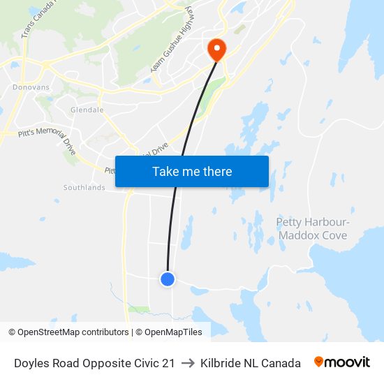 Doyles Road Opposite Civic 21 to Kilbride NL Canada map