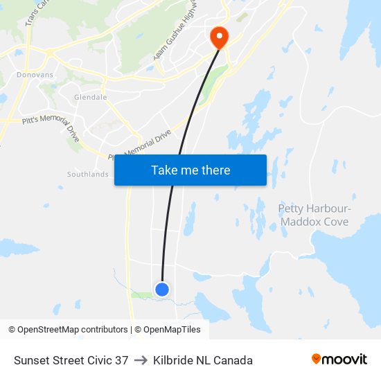 Sunset Street Civic 37 to Kilbride NL Canada map