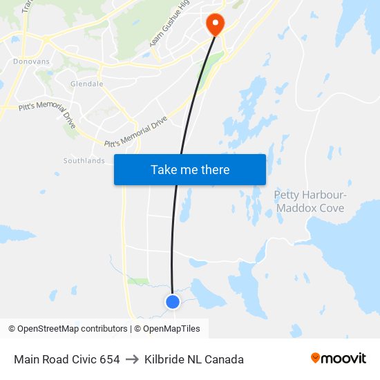 Main Road Civic 654 to Kilbride NL Canada map