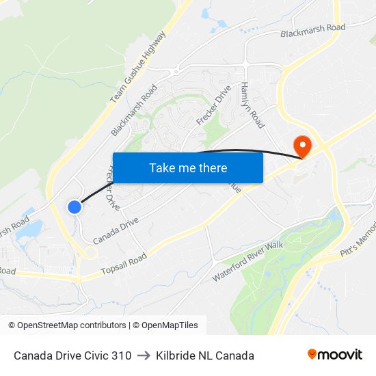 Canada Drive Civic 310 to Kilbride NL Canada map