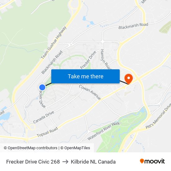 Frecker Drive Civic 268 to Kilbride NL Canada map