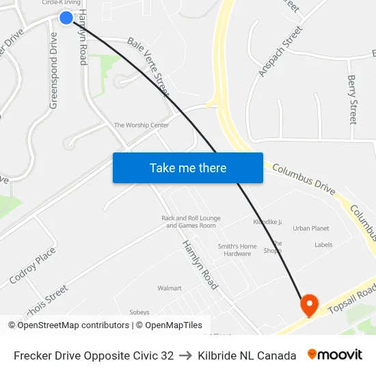 Frecker Drive Opposite Civic 32 to Kilbride NL Canada map