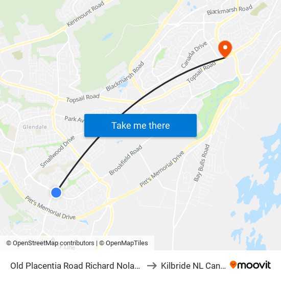 Old Placentia Road  Richard Nolan Drive to Kilbride NL Canada map