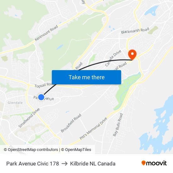 Park Avenue Civic 178 to Kilbride NL Canada map