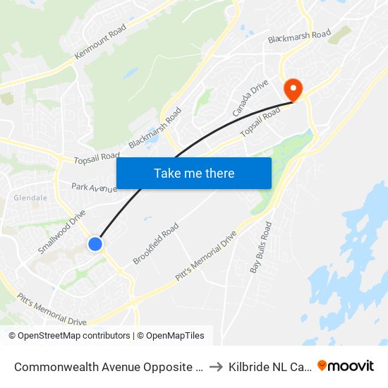 Commonwealth Avenue Opposite Civic 133 to Kilbride NL Canada map