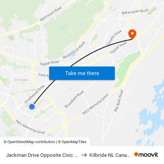 Jackman Drive Opposite Civic 26 to Kilbride NL Canada map