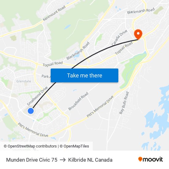 Munden Drive Civic 75 to Kilbride NL Canada map