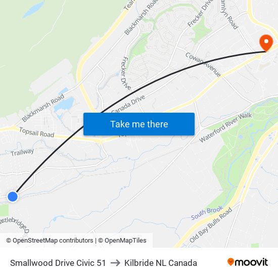 Smallwood Drive Civic 51 to Kilbride NL Canada map