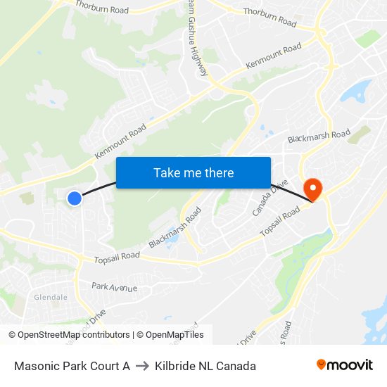 Masonic Park Court A to Kilbride NL Canada map