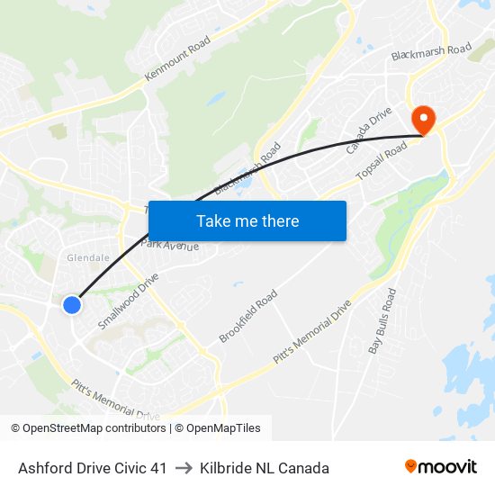 Ashford Drive Civic 41 to Kilbride NL Canada map