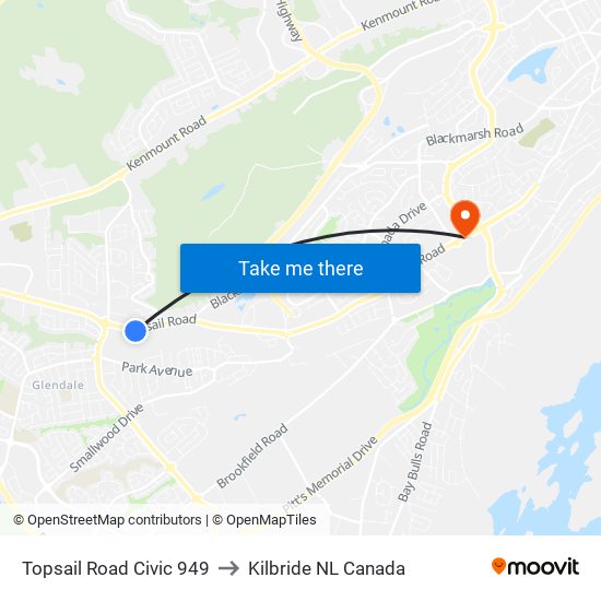 Topsail Road Civic 949 to Kilbride NL Canada map