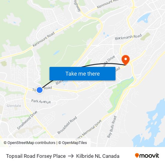 Topsail Road Forsey Place to Kilbride NL Canada map