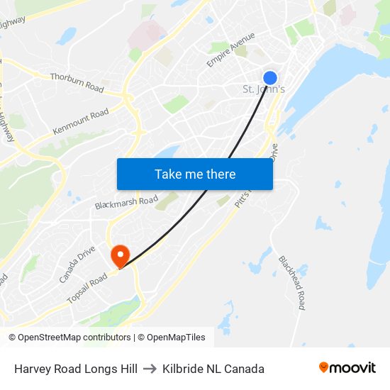 Harvey Road Longs Hill to Kilbride NL Canada map